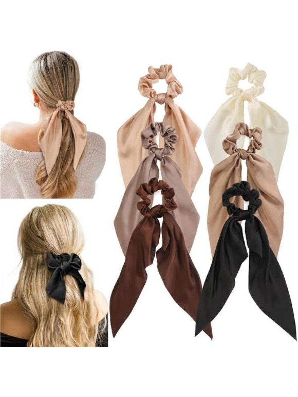 Bow hair scrunchies set silk satin hair ties knotted ribbon hair accessories